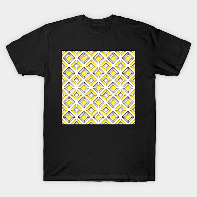 Yellow and Gray 3d Geometric Pattern, Rhombic Motif T-Shirt by lissantee